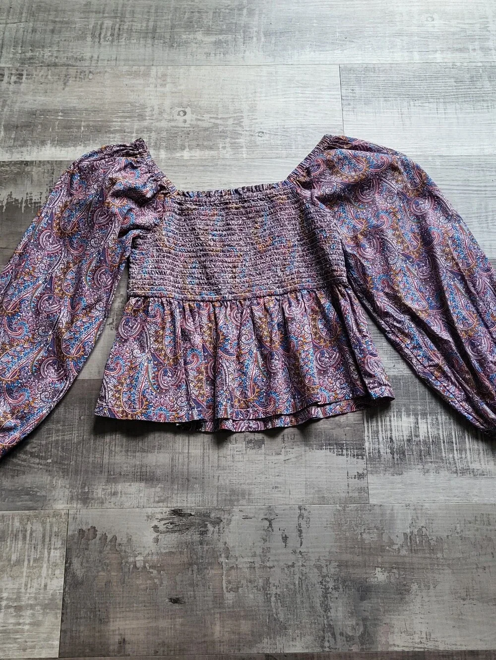 J Crew Puff Sleeve Smocked Top Liberty Fabric Arts Size Medium Paisley Boho